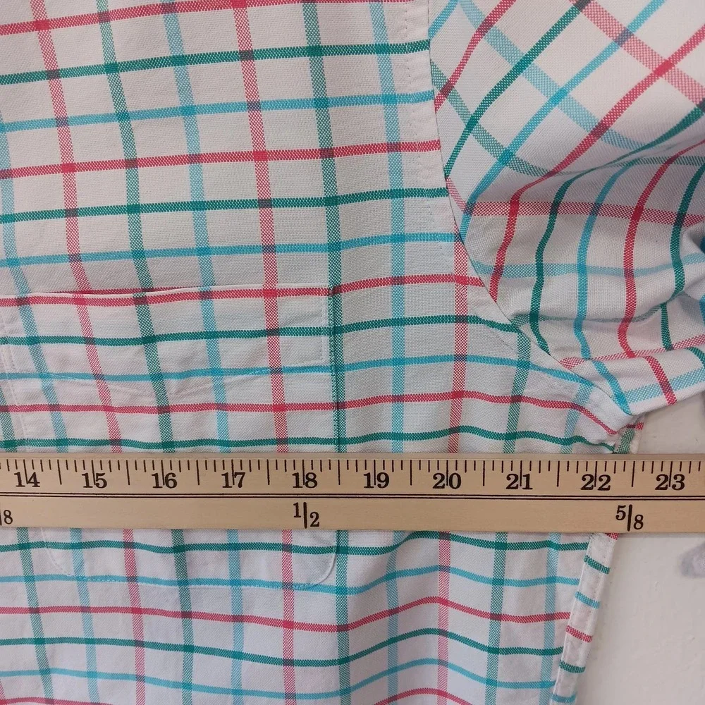 J.Crew Flex Oxford Shirt‎ L  Slim Fit Men's White Red Green Plaid Button Down